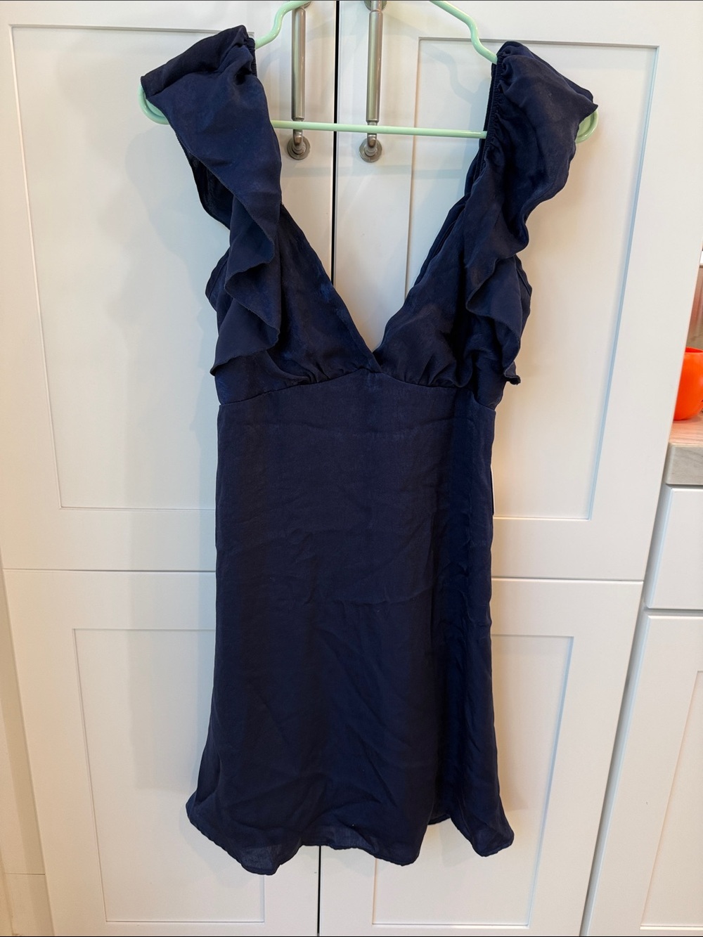 NWT Altar’d State Navy Ruffle sleeve tie back Women's Dress size M